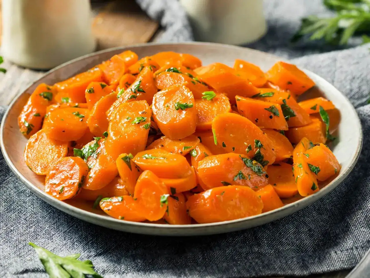 Glasierte Karotten, ein einfaches Gericht, das sich hervorragend f&uuml;r verschiedene Karotten Rezepte eignet. Mit frischer Petersilie garniert.