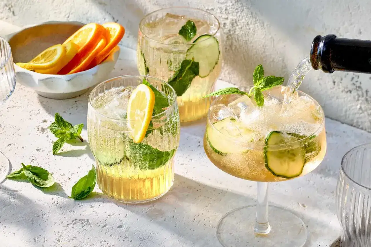 Erfrischende spritz rezepte mit Gurke, Minze und Zitrone. Perfekt für heiße Tage!